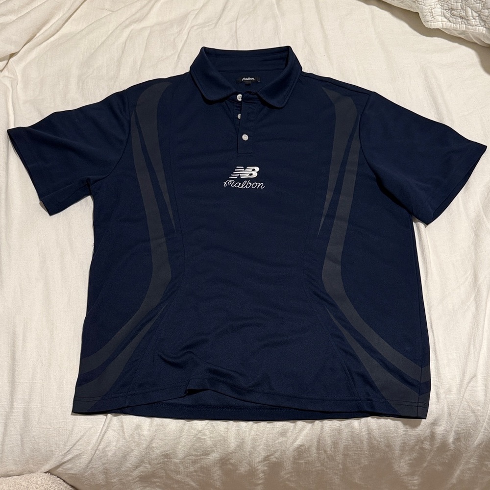 Malbon x New Balance Men’s Dark Navy Polo with Subtle Charcoal Panels